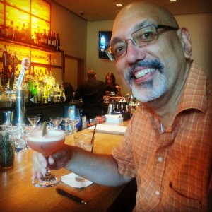 Cocktail fan Manny Mendoza enjoys the Last Monkey Standing at tour stop No. 2, Central 214
