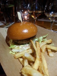 Whiskey Cake's dinner featured this tasty sirloin burger alongside Hudson's Four Grain Bourbon.